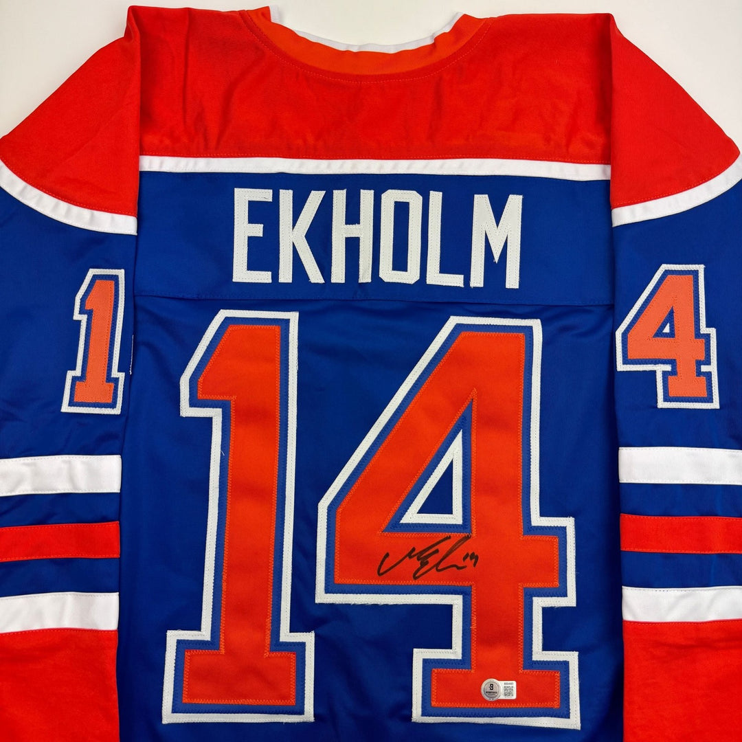 Autographed/Signed Mattias Ekholm Edmonton Blue Jersey Beckett BAS COA