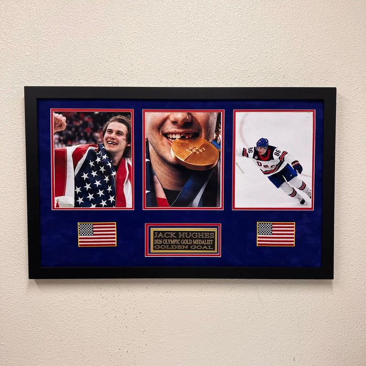 Jack Hughes Custom Framed Display Hockey Photo - Golden Goal