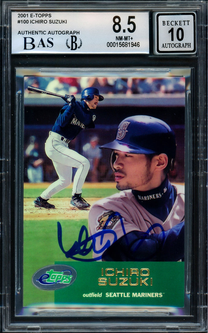 Ichiro Suzuki Signed 2001 eTopps RC 100 Mariners BGS 8.5 Auto GM 10 Beckett