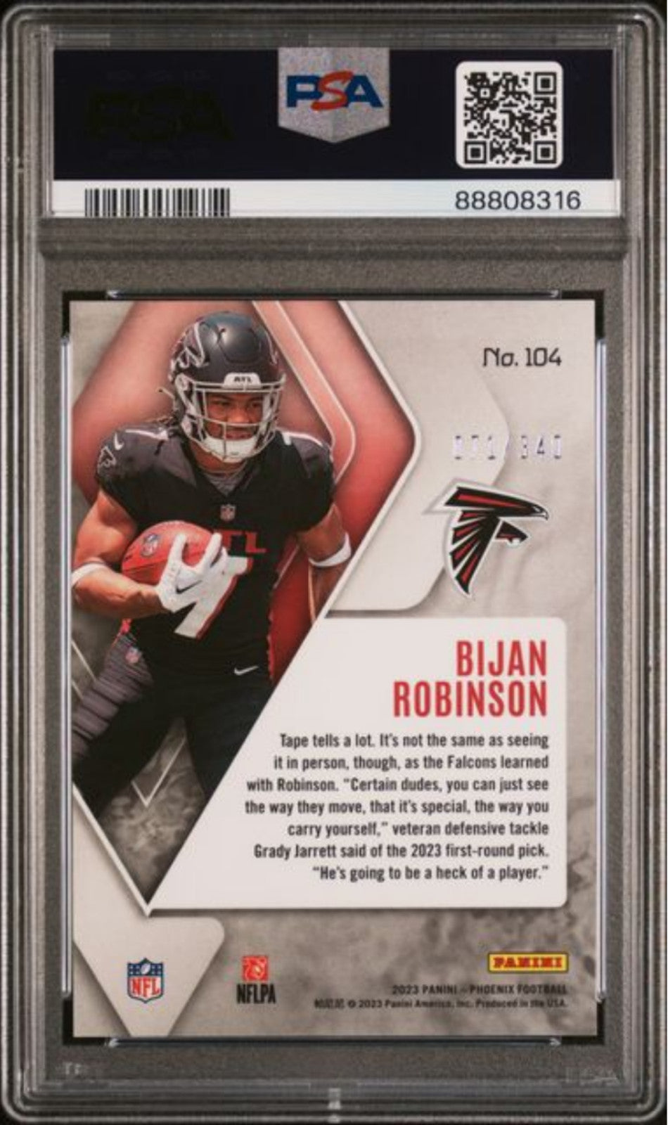 Graded 2023 Panini Phoenix Bijan Robinson 104 Fire Burst /340 Rookie Card PSA 10