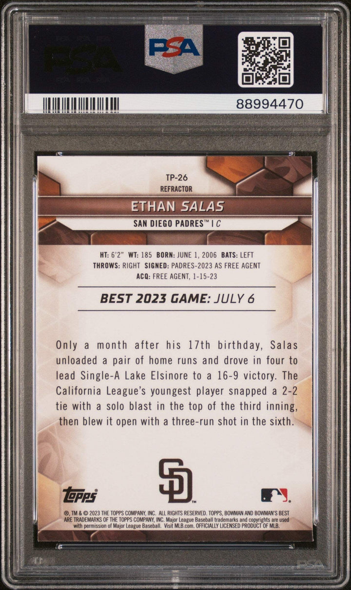 Graded 2023 Bowmans Best Ethan Salas #TP26 Top Pros REF RC Baseball Card PSA 10
