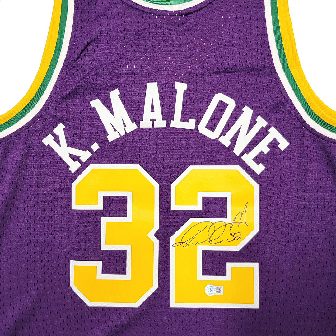 Jazz Karl Malone Auto Purple Authentic Mitchell & Ness Jersey Size L Beckett Wit
