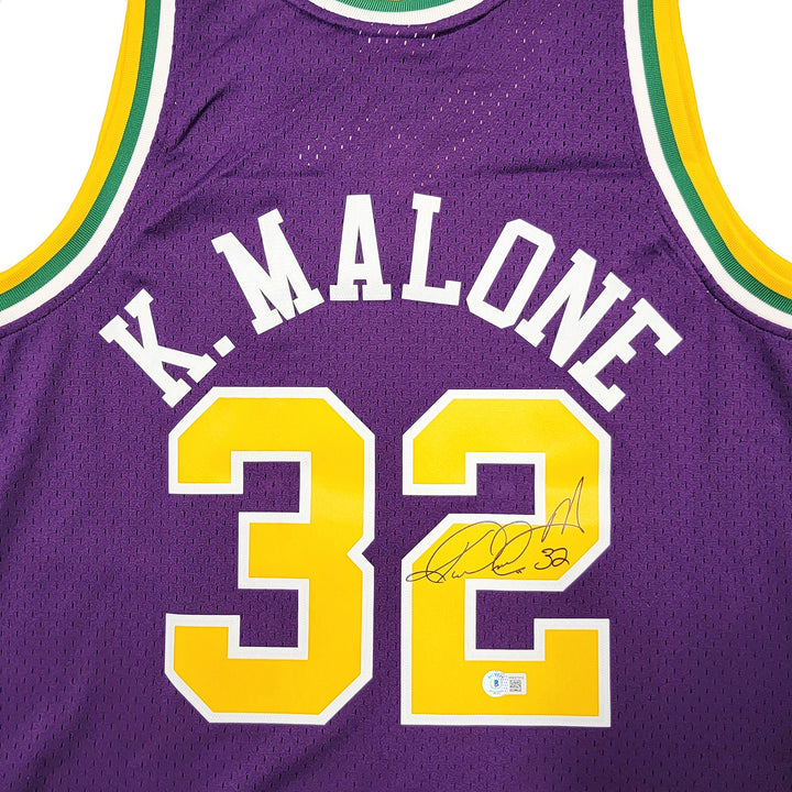 Jazz Karl Malone Auto Purple Authentic Mitchell & Ness Jersey Size L Beckett Wit