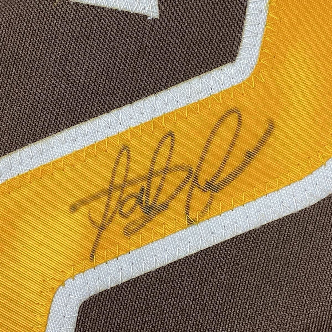 FRAMED Autographed/Signed FERNANDO TATIS JR. 35x39 Brown Jersey JSA COA