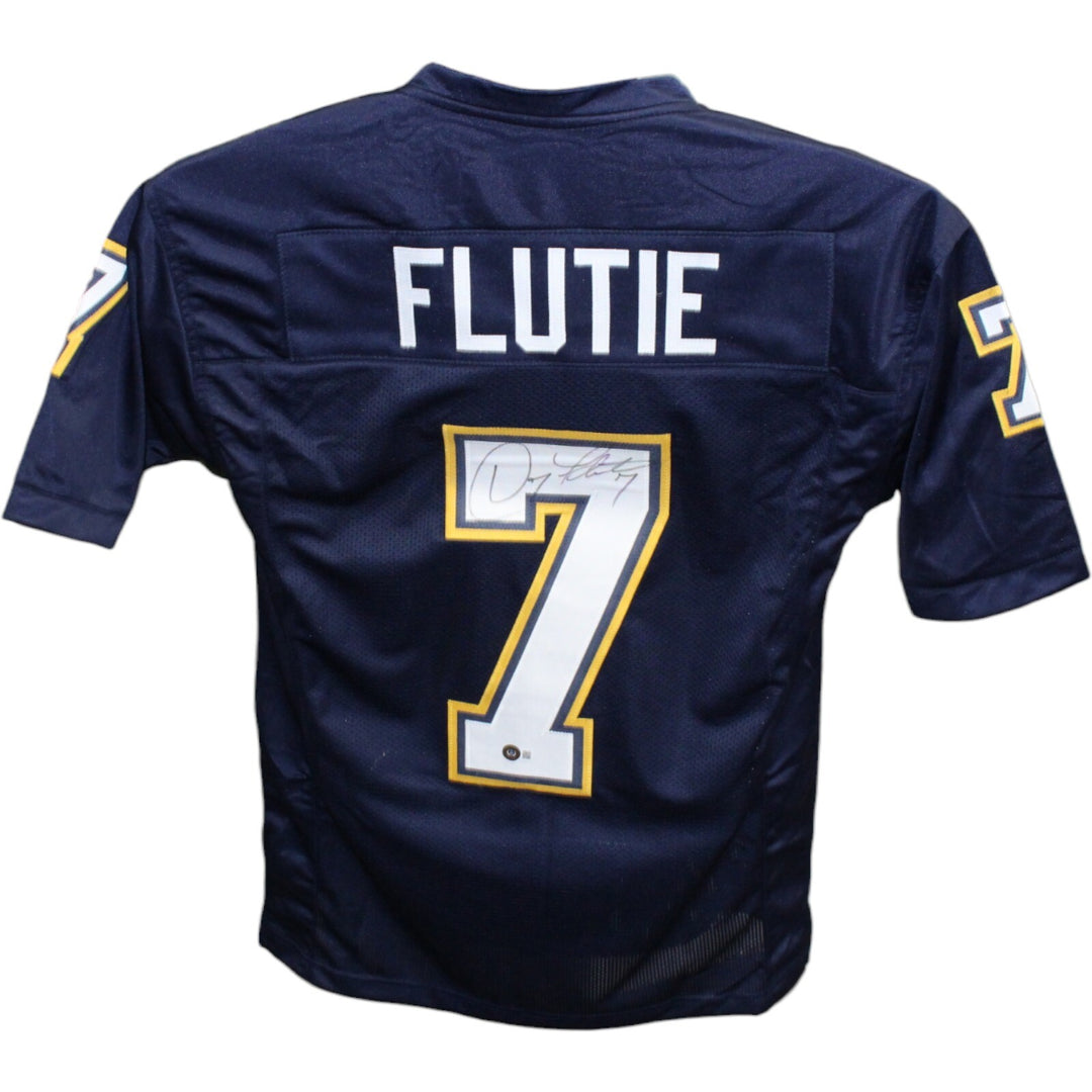 Doug Flutie Autographed/Signed Pro Style Size XL Jersey Blue Beckett 42555