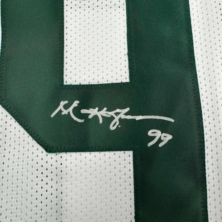 Framed Autographed/Signed Mark Gastineau 35x39 New York White Jersey JSA COA