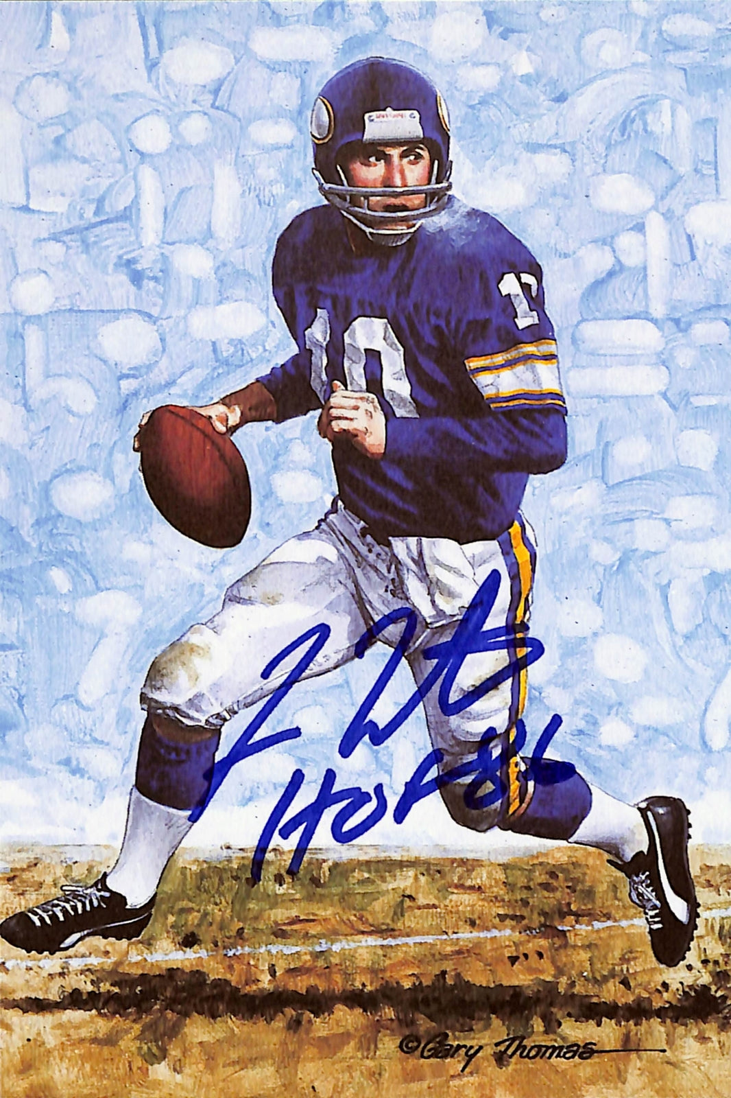 Fran Tarkenton Autographed Minnesota Vikings Goal Line Art Card DEN 44014