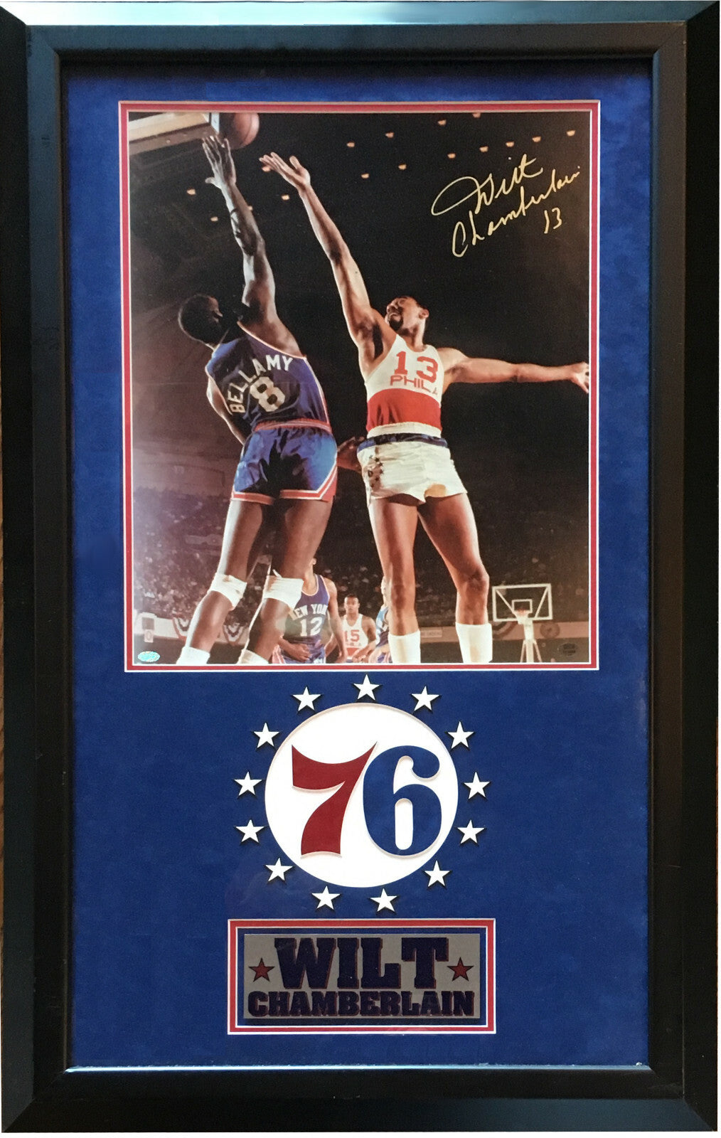 Wilt Chamberlain signed 16x20 photo 76’ers framed mint autograph Mounted Mm Coa