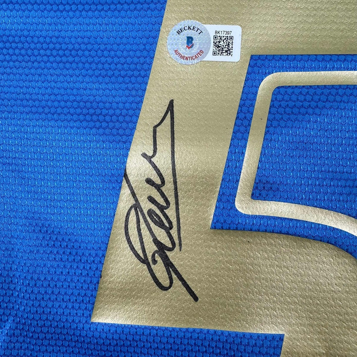 Framed Signed Fabio Cannavaro 35x39 Italy Blue Futbol Jersey BAS COA