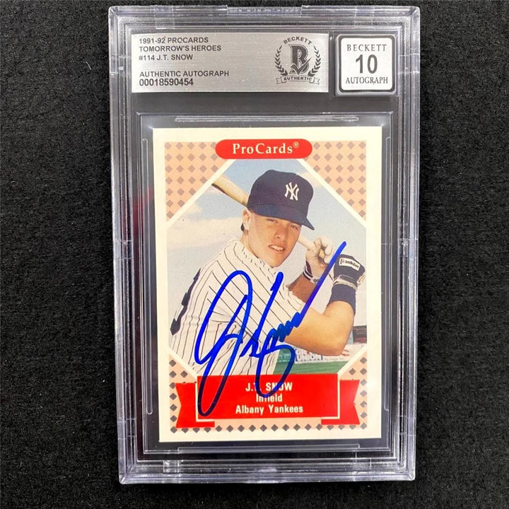 J.T. Snow signed 1991-92 Procards Yankees #114 Card RC ~ Beckett BAS 10 Auto