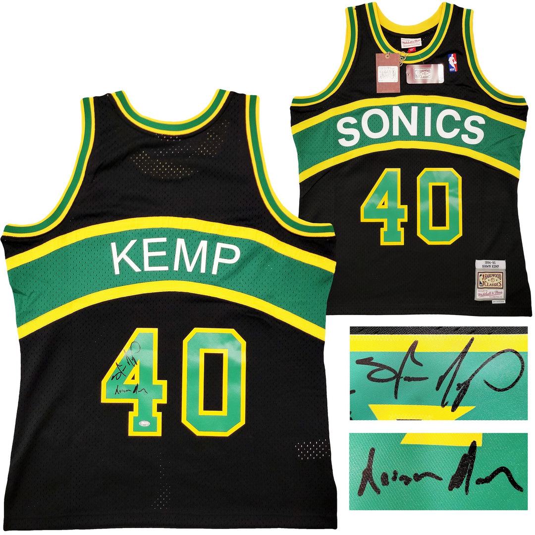 Sonics Shawn Kemp Auto Black AUTH Mitchell Ness HWCs Swingman Jersey L Reign Man
