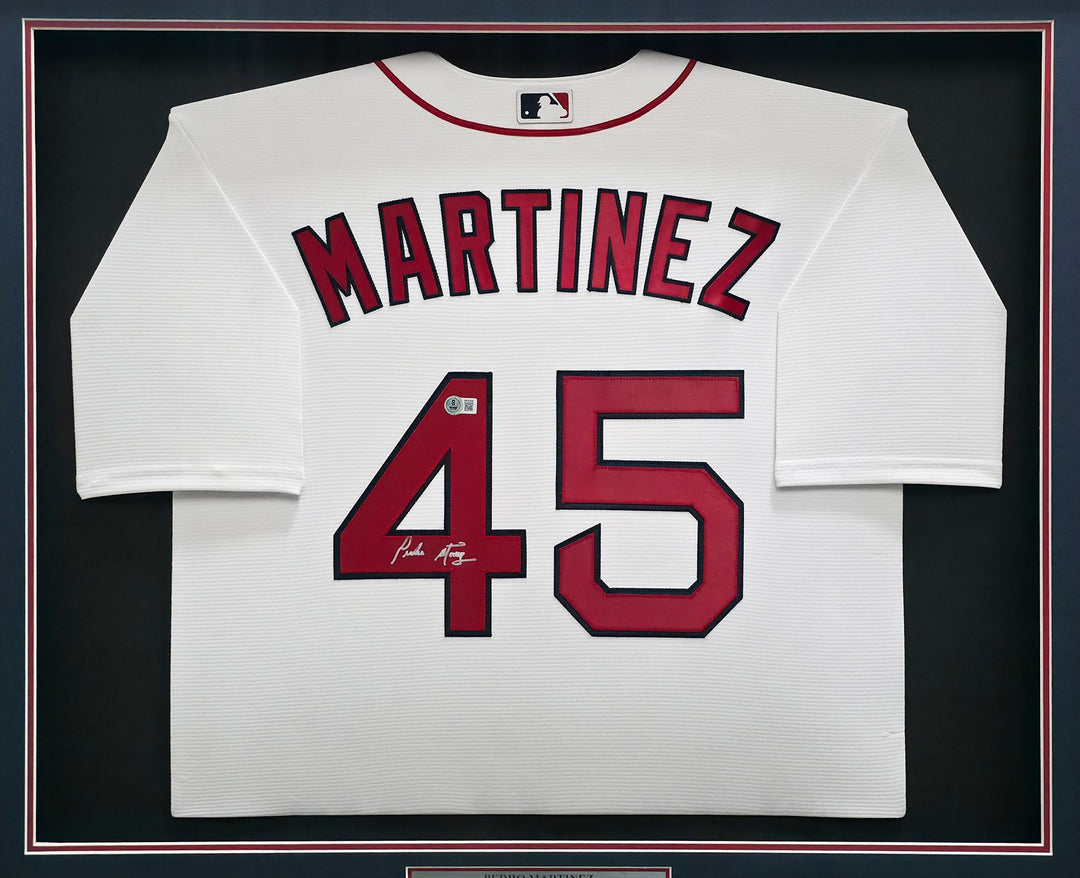 Boston Red Sox Pedro Martinez Signed Framed White Nike Jersey Beckett Witness