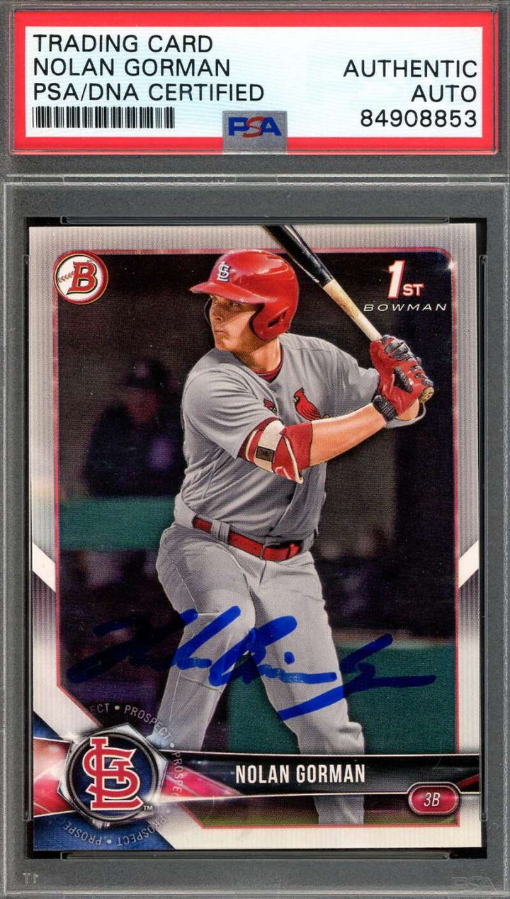 Nolan Gorman PSA DNA Signed 2018 Bowman Rookie Autograph