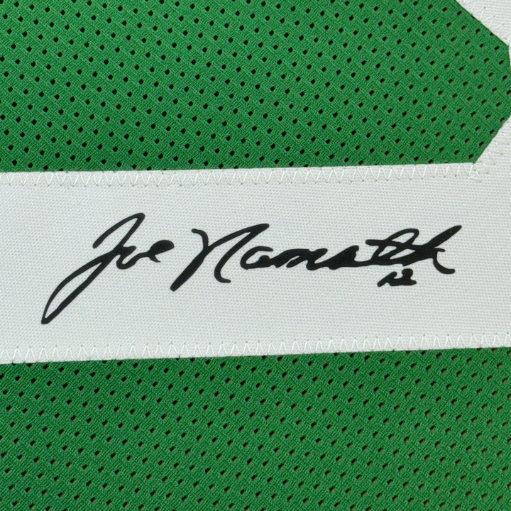 Framed Facsimile Autographed Joe Namath 33x42 Green Reprint Laser Auto Jersey