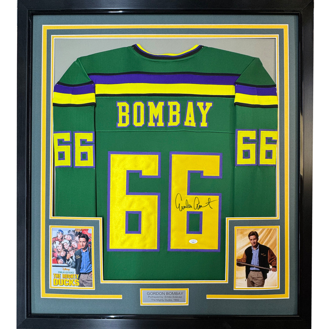 Framed Autographed/Signed Emilio Estevez Gordon Bombay 35x39 Jersey PSA COA