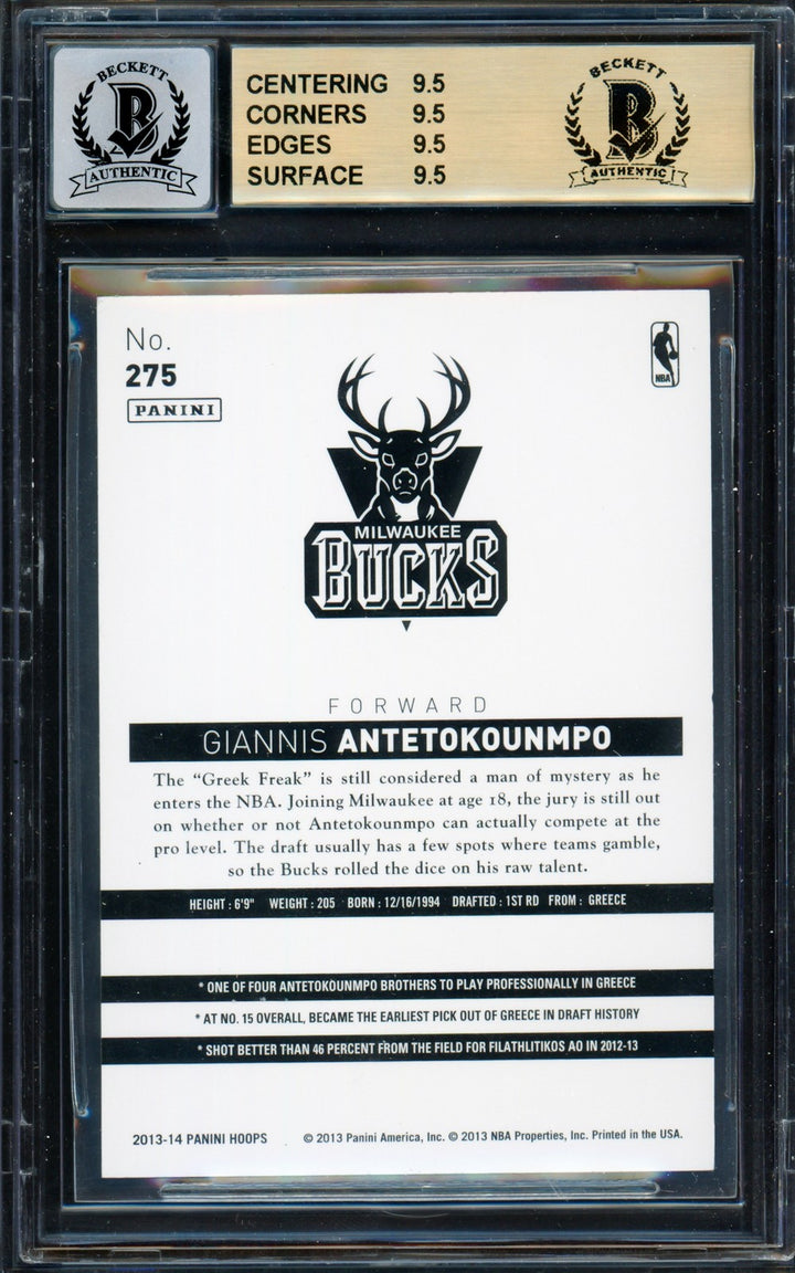 Giannis Antetokounmpo Auto 2013 Panini Hoops RC #275 Bucks BGS 9.5 Auto Grade
