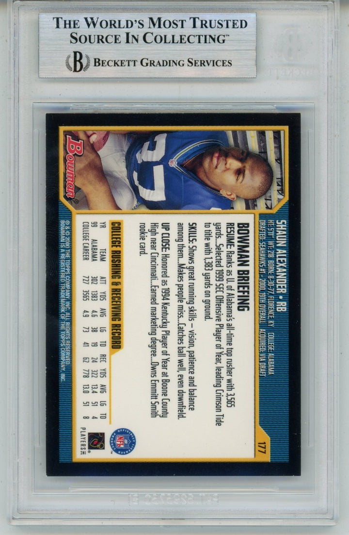 Shaun Alexander Autographed 2000 Bowman #177 Trading Card Slab Beckett 57112