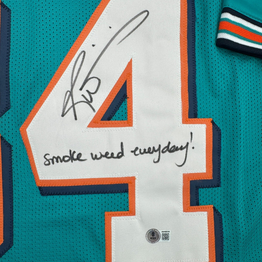 Autographed/Signed Ricky Williams Weed Miami Teal Football Jersey BAS COA