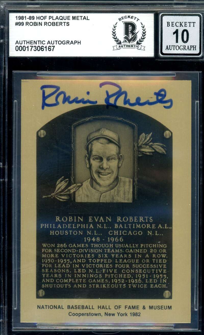 Robin Roberts Gem Mint 10 Beckett BAS Signed 1981 Metallic Hall Of Fame Plaque