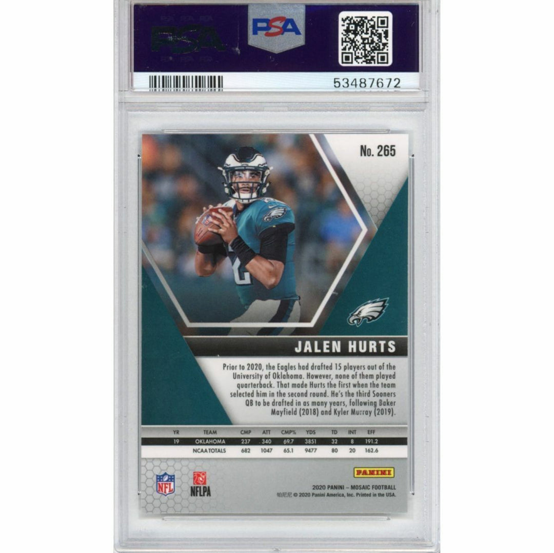 Graded 2020 Panini Mosaic JALEN HURTS #265 Rookie Football Card PSA 10 Gem Mint