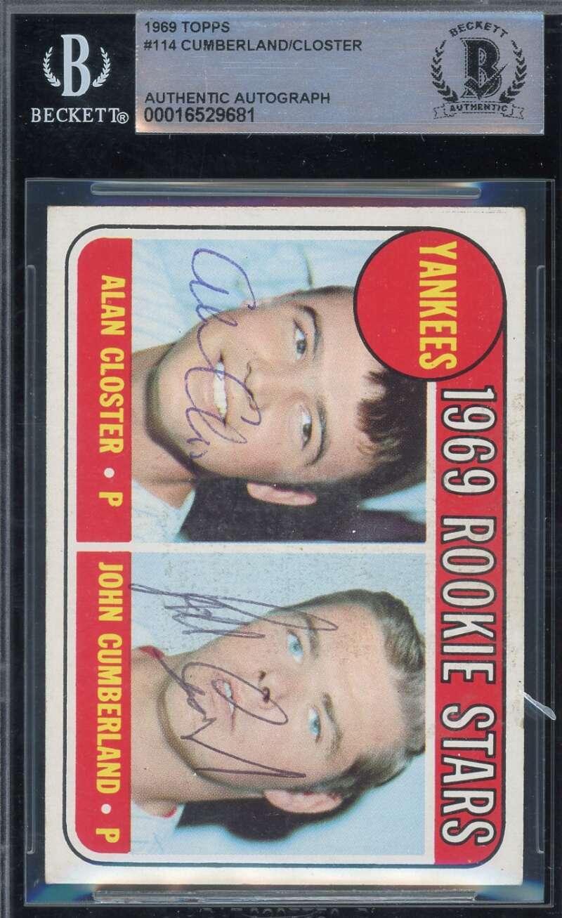 Alan Closter John Cumberland Beckett BAS Signed 1969 Topps Rookie Stars Autograp