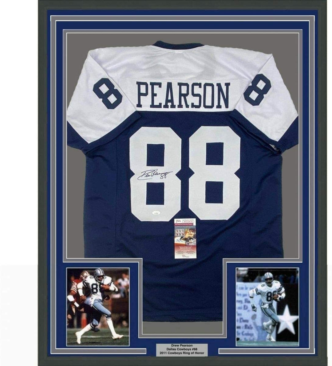 FRAMED Signed DREW PEARSON 35x39 Dallas Thanksgiving Jersey JSA COA