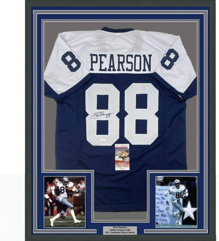 FRAMED Signed DREW PEARSON 35x39 Dallas Thanksgiving Jersey JSA COA