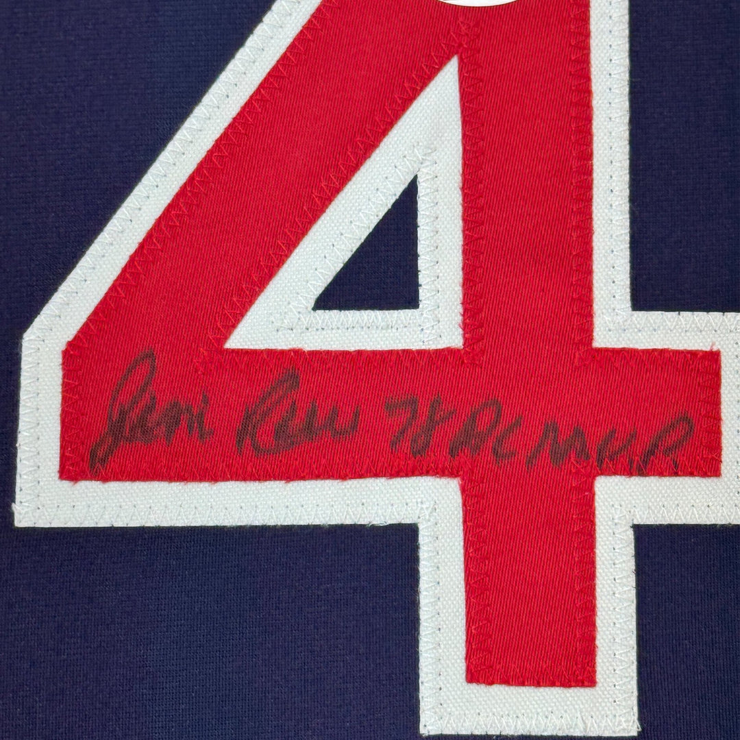 FRAMED Autographed/Signed JIM RICE 33x42 Boston Blue Jersey JSA COA