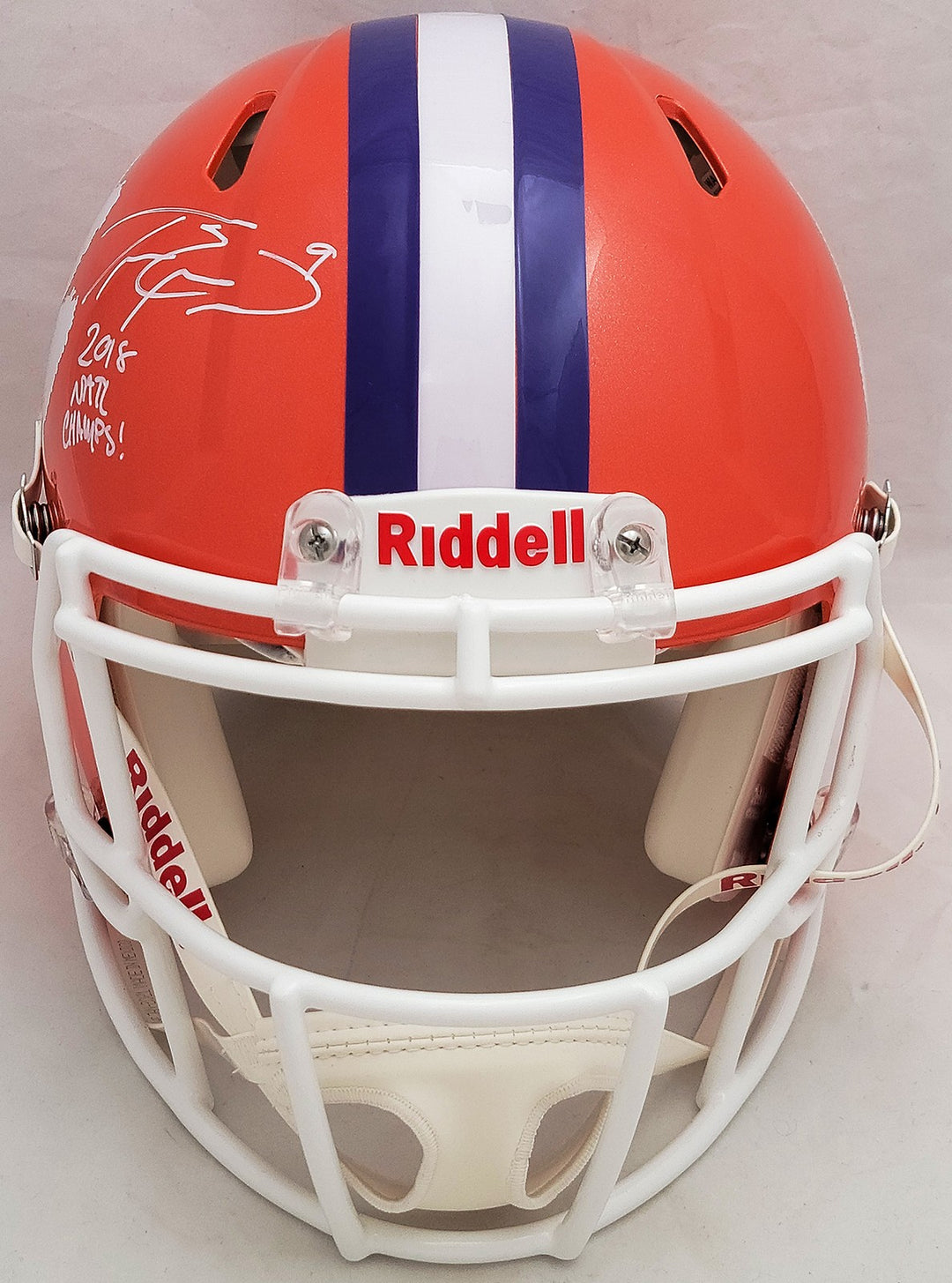 Travis Etienne Auto Clemson Tigers Orange Full Sz Auth Helmet 2018 Nat Champ BAS