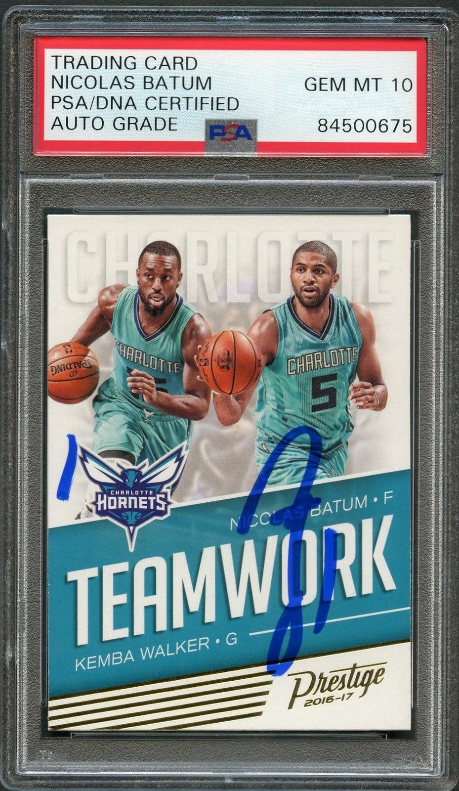 2016-17 Prestige Teamwork #10 Nicolas Batum Signed Card AUTO 10 PSA Slabbed Horn