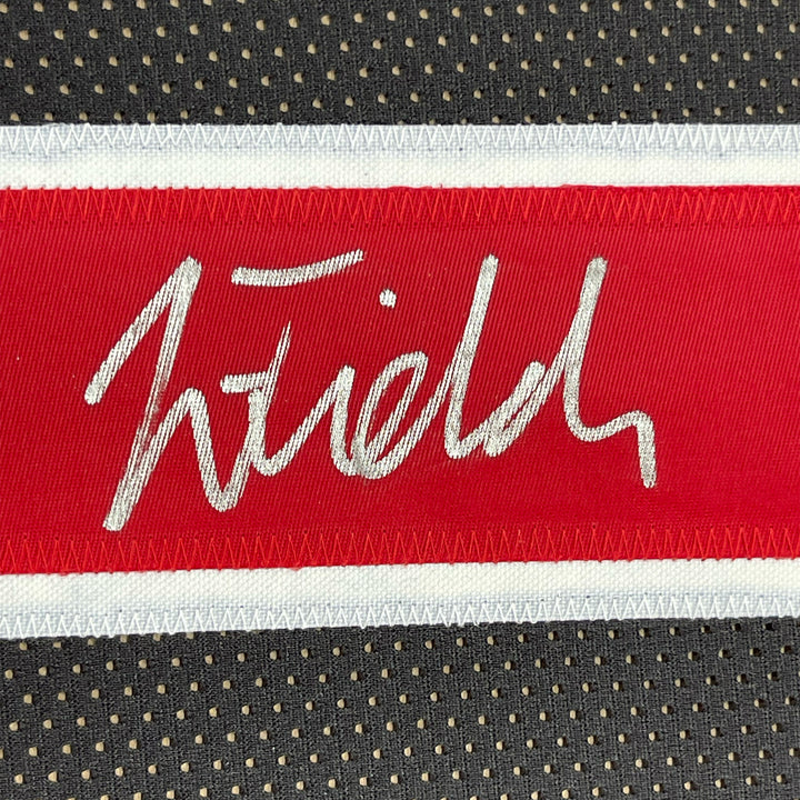 FRAMED Autographed/Signed JUSTIN FIELDS 33x42 Ohio State Black Jersey BAS COA