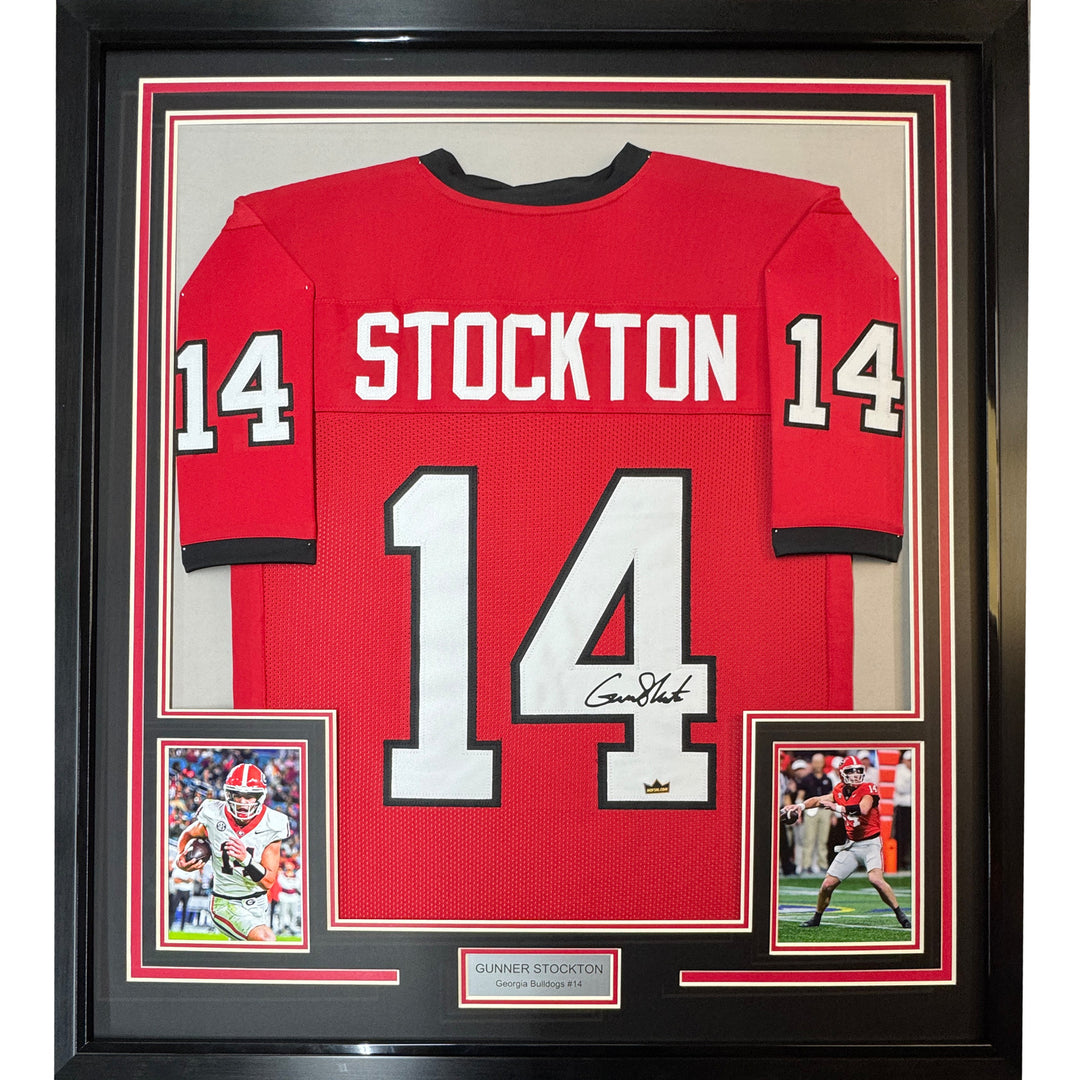 Framed Facsimile Autographed Gunner Stockton 35x39 Red Reprint Laser Auto Jersey