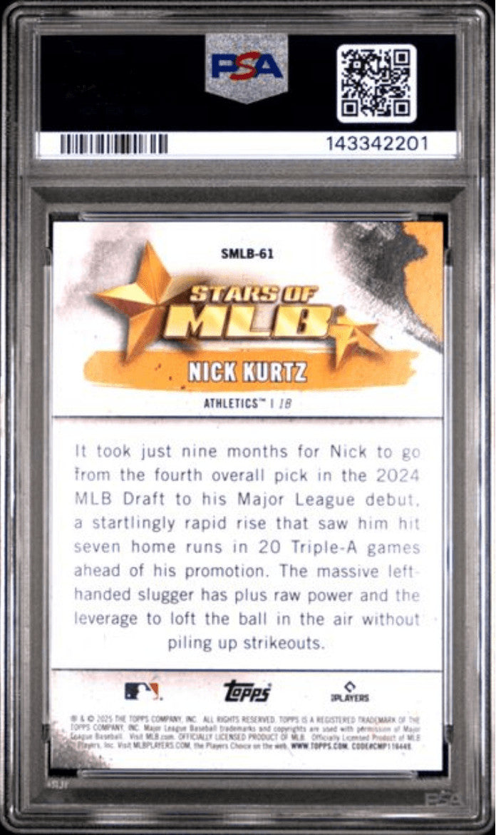 Graded 2025 Topps Nick Kurtz #SMLB61 Stars of MLB Rookie RC Baseball Card PSA 10