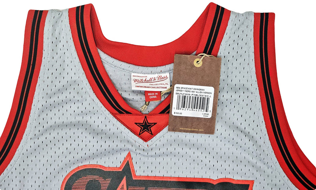 76ers Allen Iverson Auto Grey AUTH Mitchell Ness 97 HWC Swingman Jersey L BAS