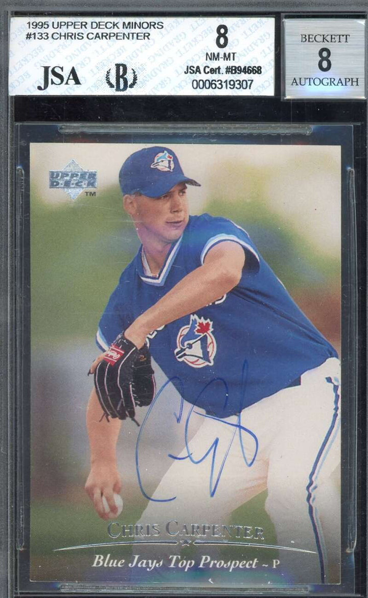 Chris Carpenter NM-MT 8 Beckett BAS Signed 1995 Upper Deck Minors Rookie Auto