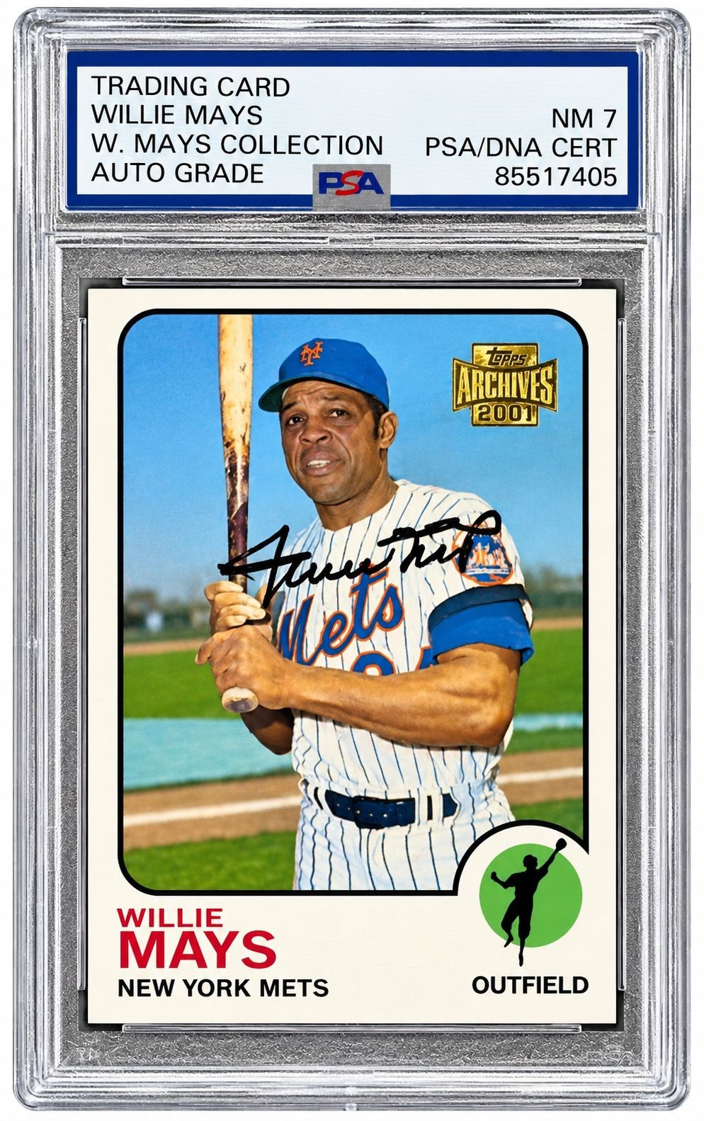 Willie Mays Signed 2001 Topps Archives #305 Mets Trading Card PSA/DNA Auto 7