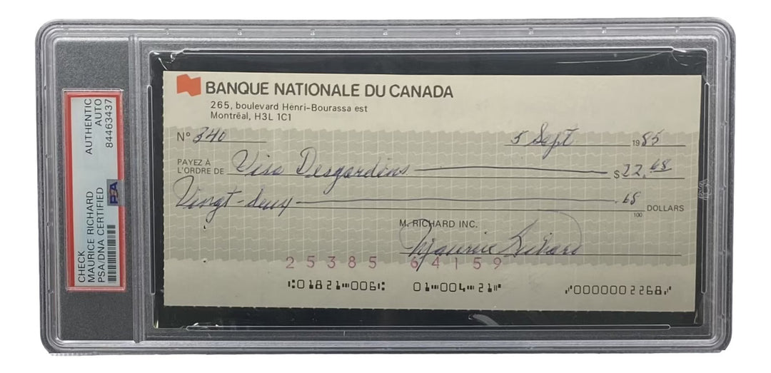 Maurice Richard Signed Montreal Canadiens  Bank Check #340 PSA/DNA
