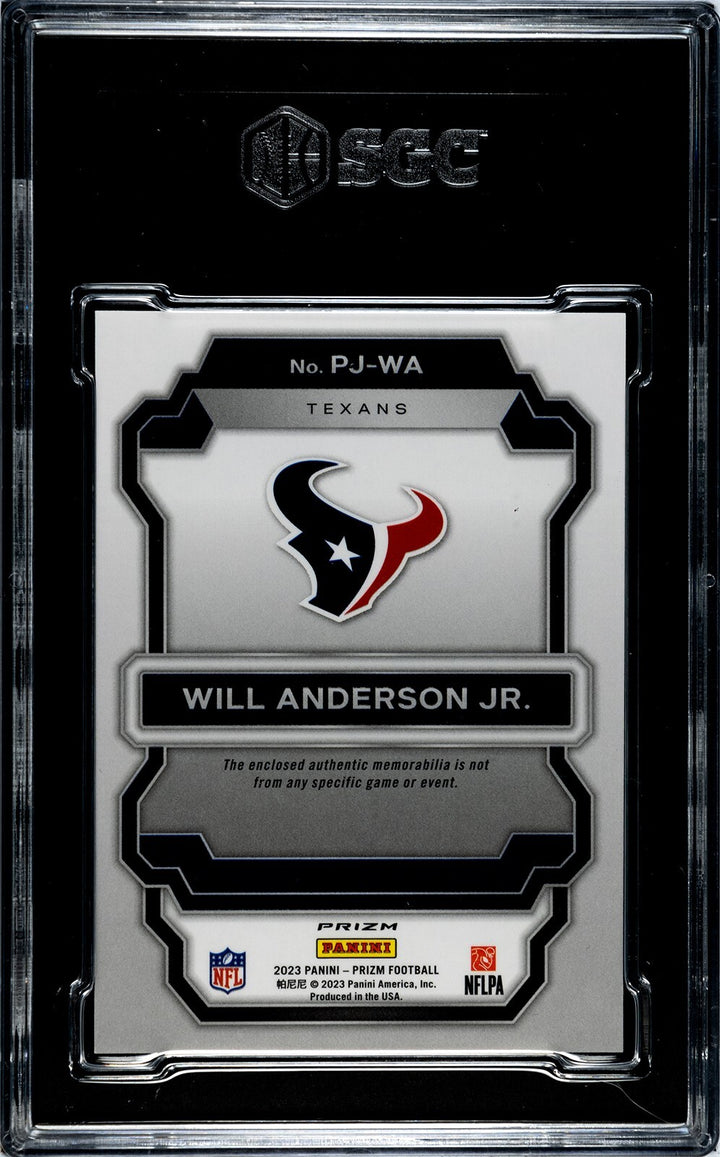 Will Anderson, Jr. 2023 Panini Pulsar Prizm Premier Jerseys Card- SGC Graded 10