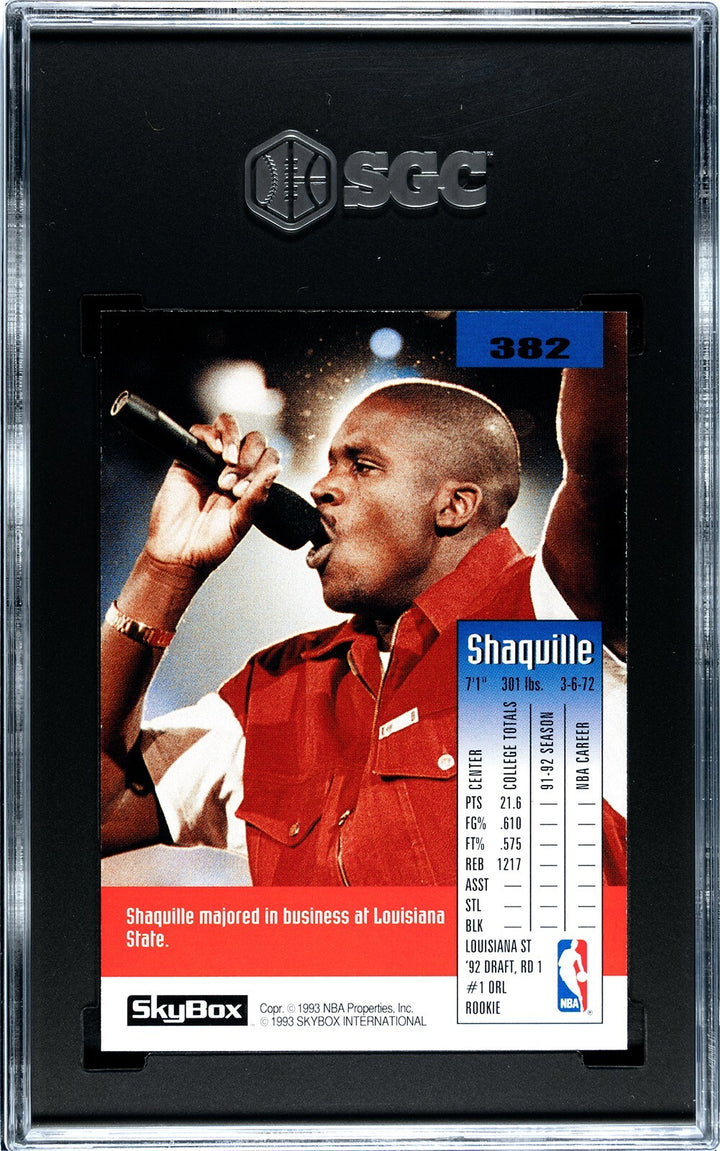 Shaquille O'Neal 1992-93 Skybox Rookie Card (RC) #382- SGC Graded 8.5 NM-MT+