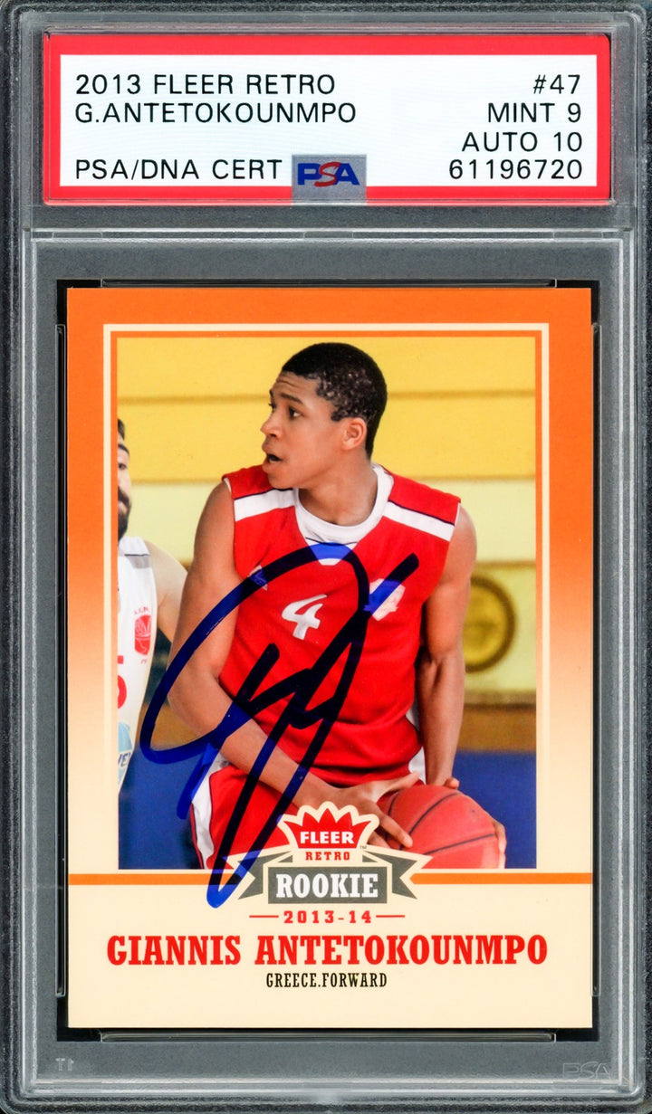Giannis Antetokounmpo Auto 2013 Fleer Retro RC 47 Bucks PSA 9 Auto GM 10 PSA/DNA