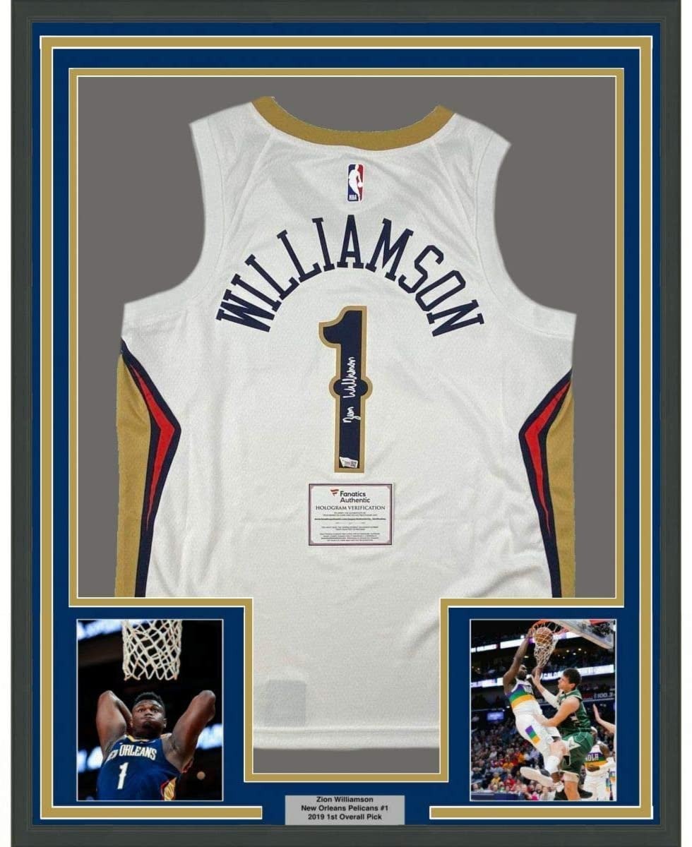 FRAMED Signed ZION WILLIAMSON 35x39 White Nike Jersey Fanatics COA