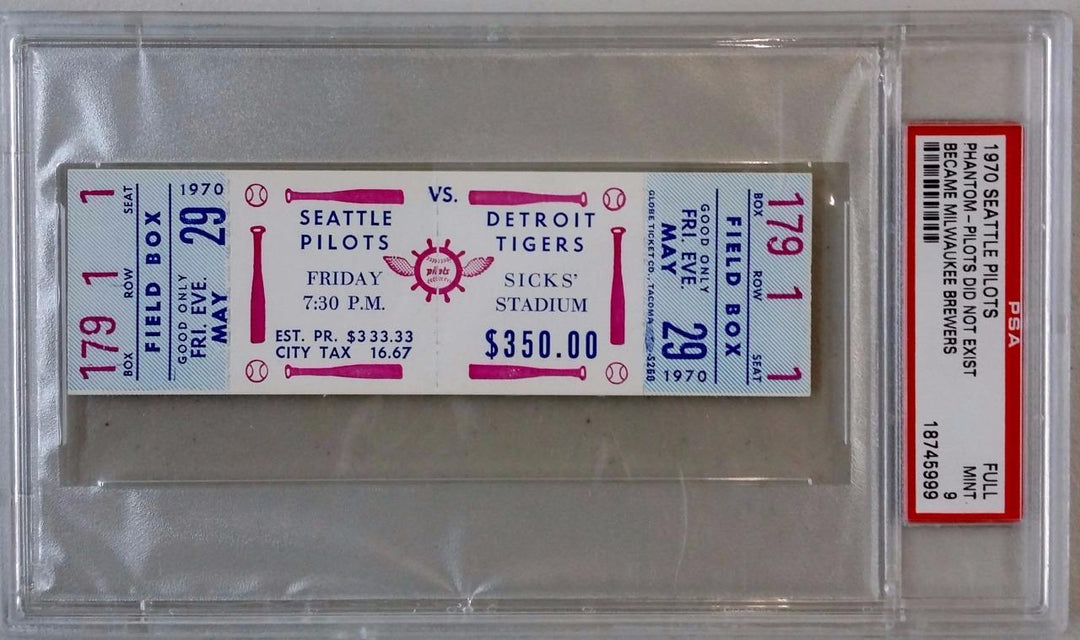 SEATTLE PILOTS vs DETROIT TIGERS May 29, 1970 Full Unused Game Ticket ~ PSA 9