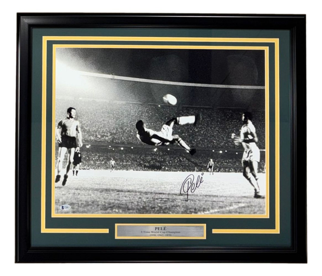 Pele Signed Framed 16x20 Soccer Bicycle Kick Photo BAS