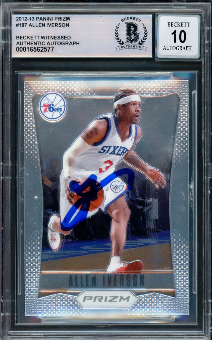 Allen Iverson Auto 2012-13 Panini Prizm Card 187 76ers Auto 10 Beckett Witnessed