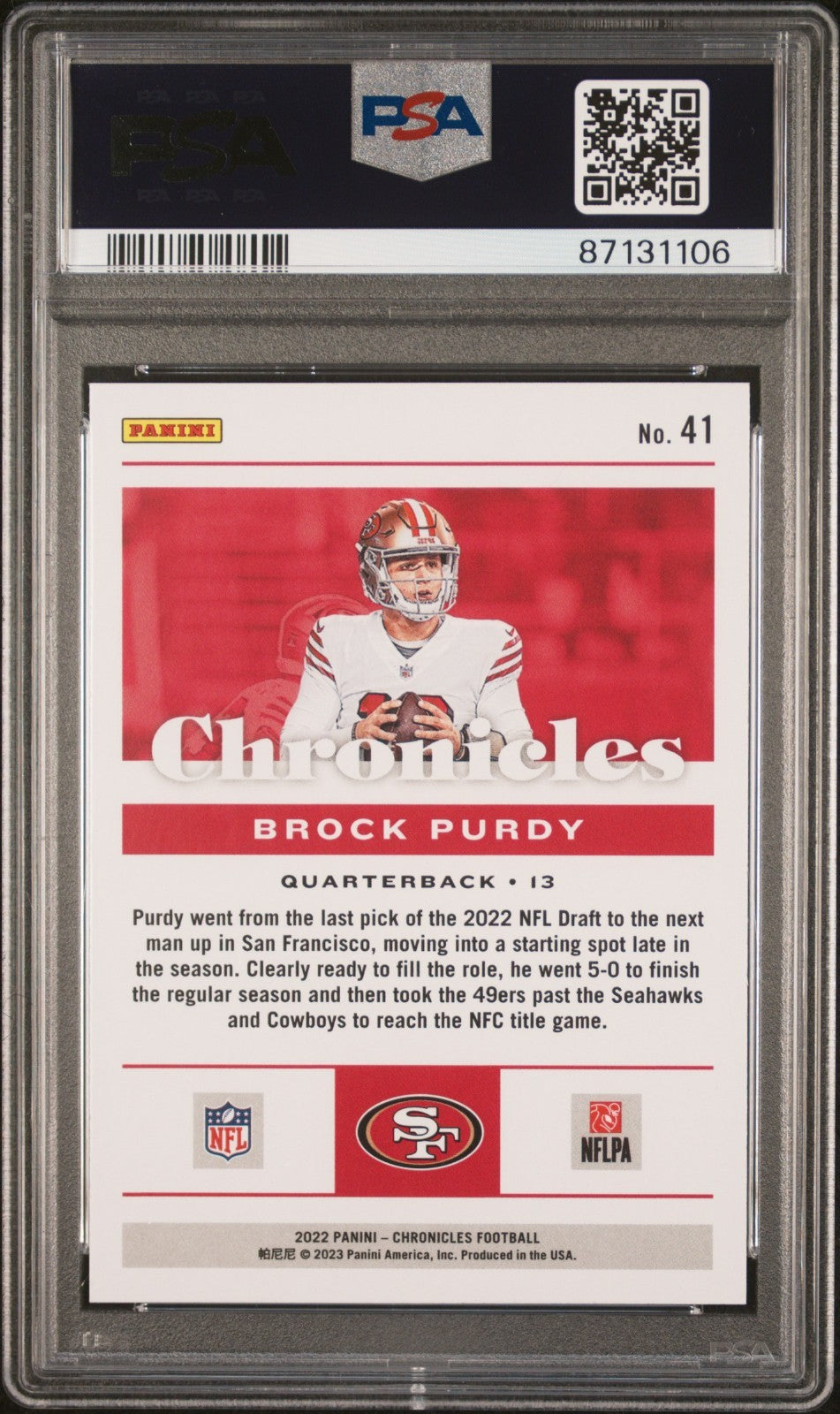 Brock Purdy 2022 Panini Chronicles Rookie Card #41- PSA Graded 10 Gem Mint-49ers