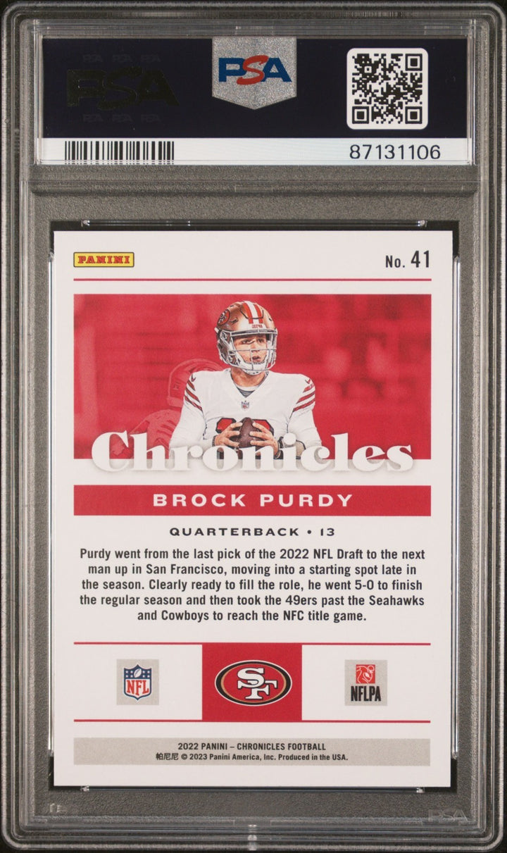 Brock Purdy 2022 Panini Chronicles Rookie Card #41- PSA Graded 10 Gem Mint-49ers