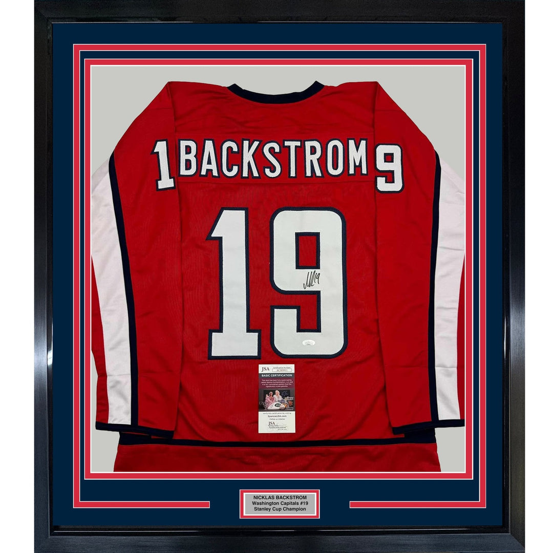 Framed Signed Nicklas Backstrom 35x39 Washington Red Jersey JSA COA