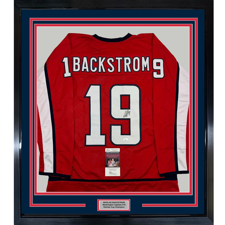 Framed Signed Nicklas Backstrom 35x39 Washington Red Jersey JSA COA