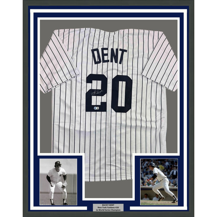 Framed Signed Bucky Dent 35x39 New York Pinstripe Jersey Beckett COA