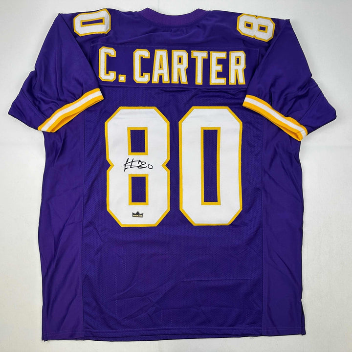 Facsimile Autographed Cris Carter Minnesota Purple Reprint Jersey Size Men's XL